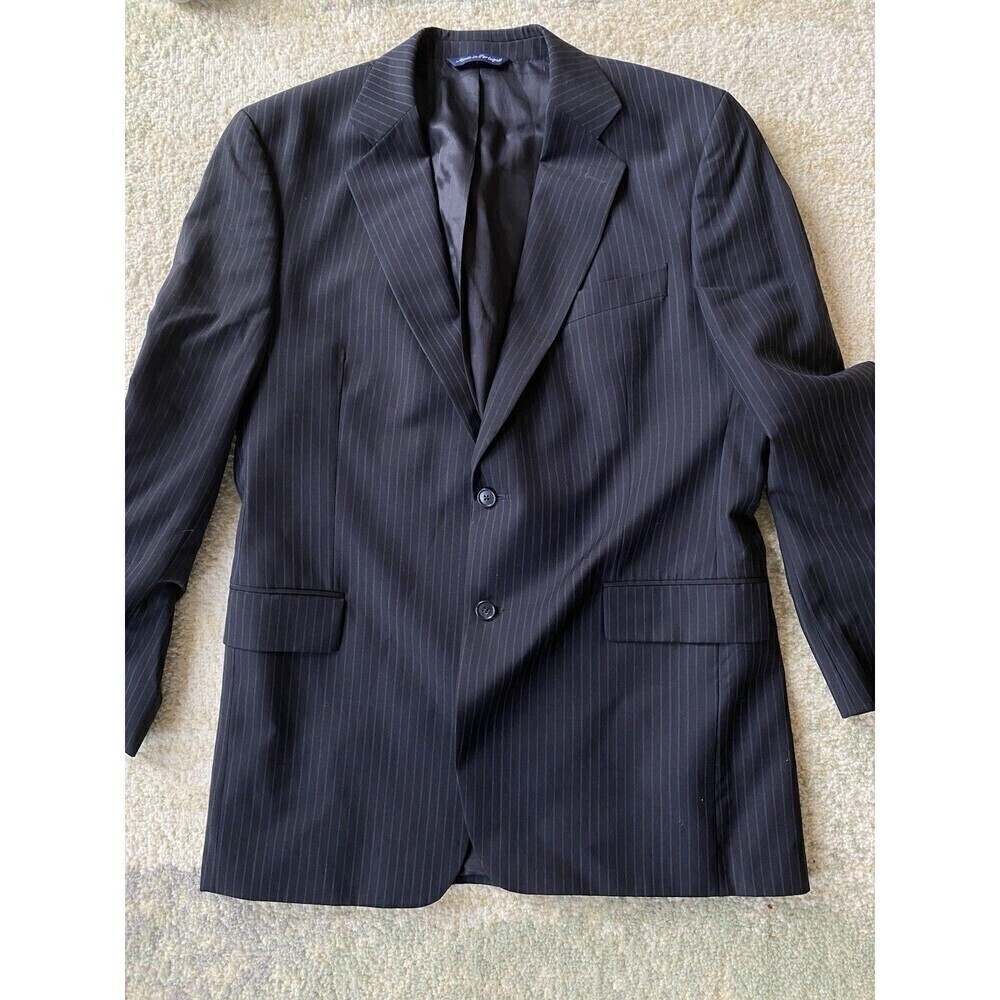 Paul Frederick Sport Coat Blazer Mens 43L Navy Two-Button Striped Portugal